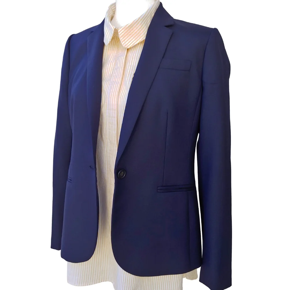 J. Crew Fine Wool Super 120s Button Blazer Coat in Navy Blue Women's size 8 - Picture 4 of 16